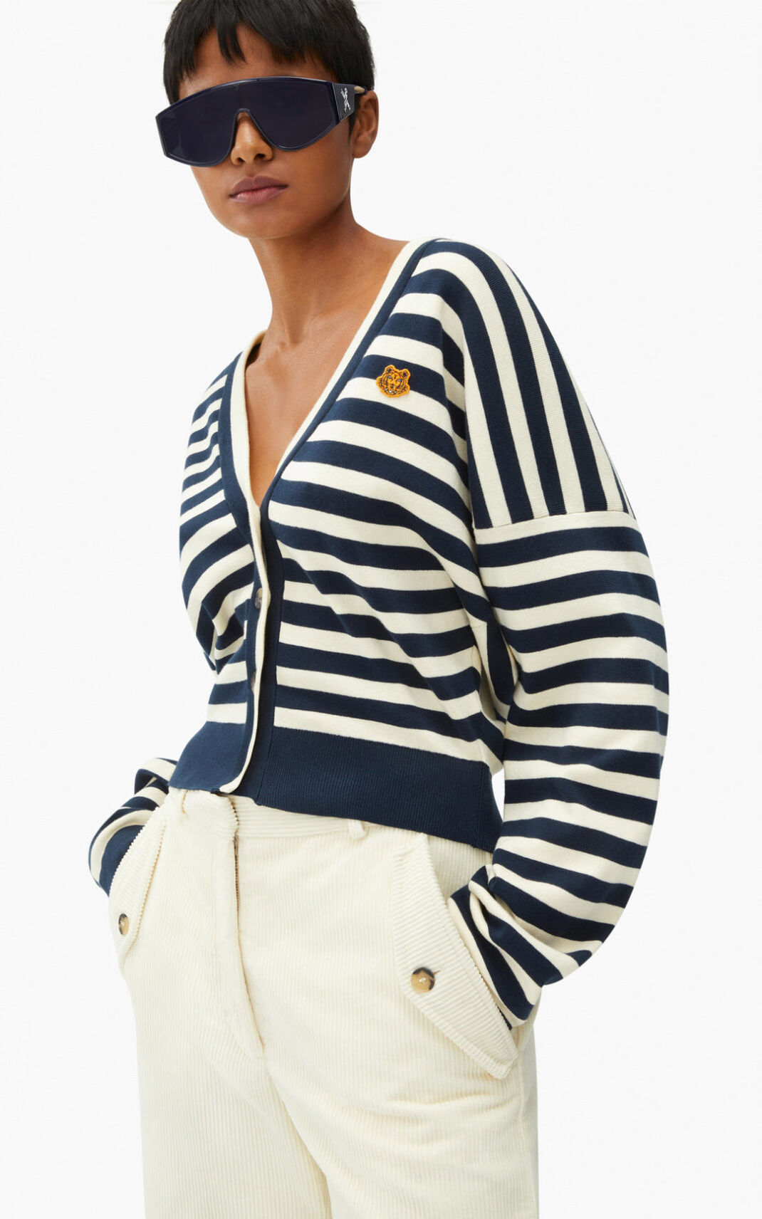 Cardigan Kenzo Tiger Crest striped Feminino - Creme | 340SKDBZH